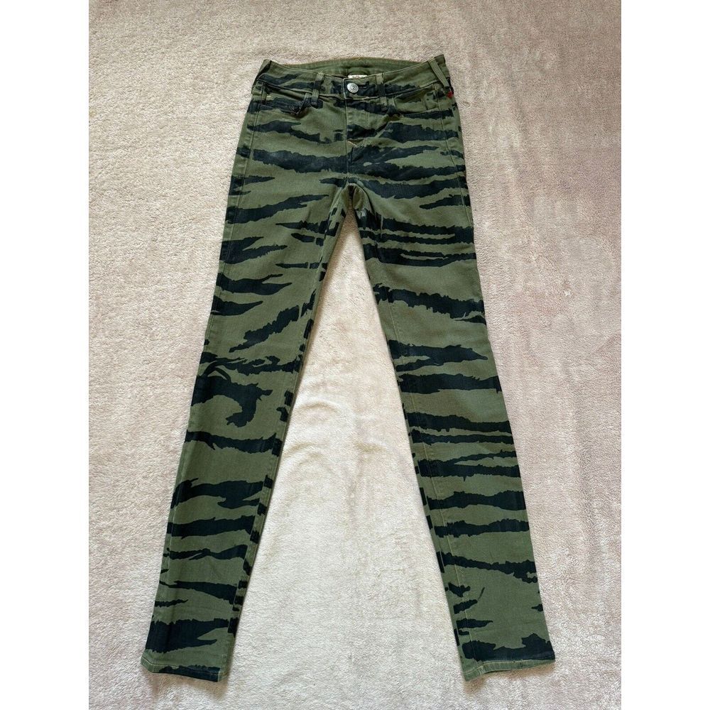 True Religion Jeans Wax coated Women green Zebra Skinny stretch Sz 6